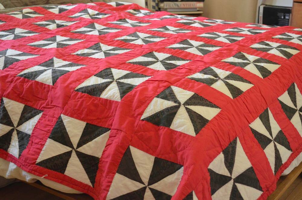 Handmade Night and Day Pinwheel Quilt Red